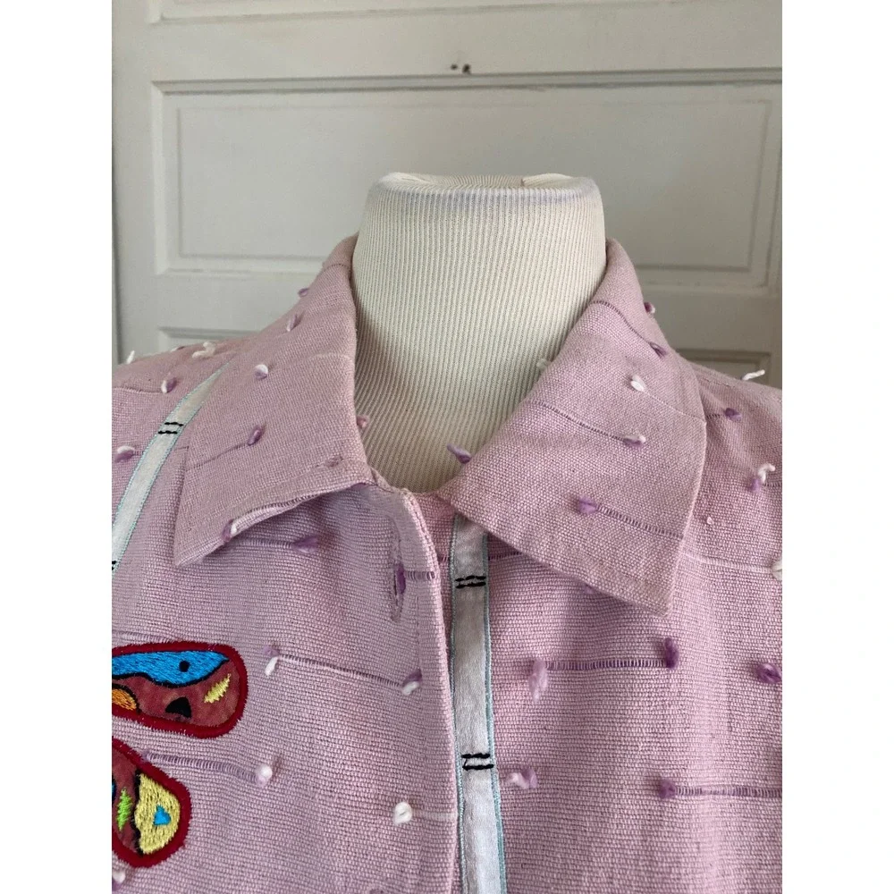 Vtg Daniel K Pink Embroidered Dragonfly Jacket Glitter Buttons Sz‎ L y2k
